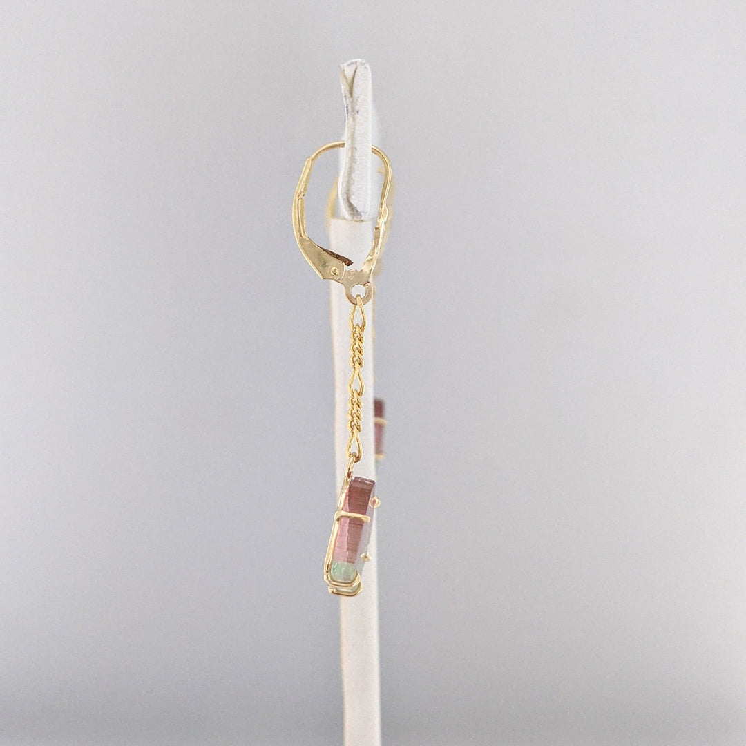 14K MAINE WATERMELON TOURMALINE SLICE (11) ESTATE NECKLACE/ EARRING SET 19.9 GRAMS