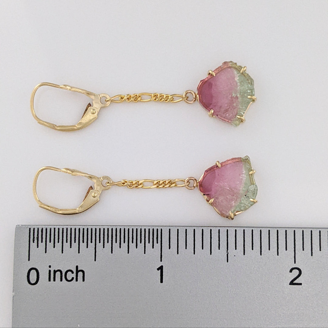 14K MAINE WATERMELON TOURMALINE SLICE (11) ESTATE NECKLACE/ EARRING SET 19.9 GRAMS