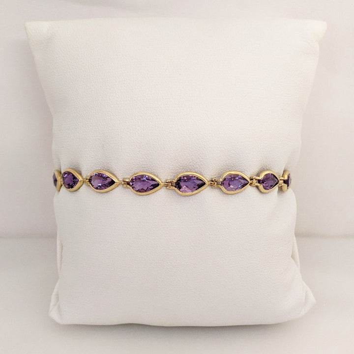 14K AMETHYST PEAR 5X8 (15) BEZEL ESTATE BRACELET 7.2 GRAMS