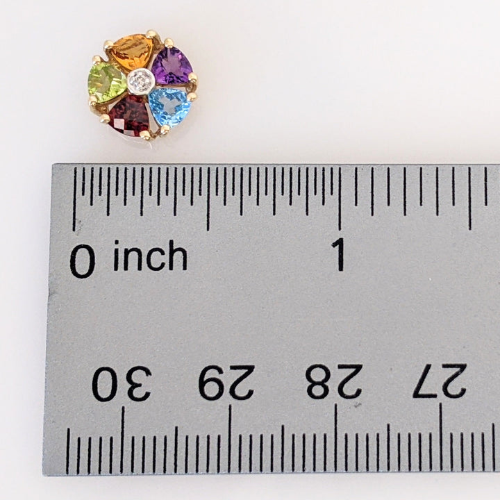 14K PERIDOT, CITRINE, AMETHYST, BLUE TOPAZ, GARNET TRILLION CUT ESTATE CLUSTER EARRINGS 2.2 GRAMS