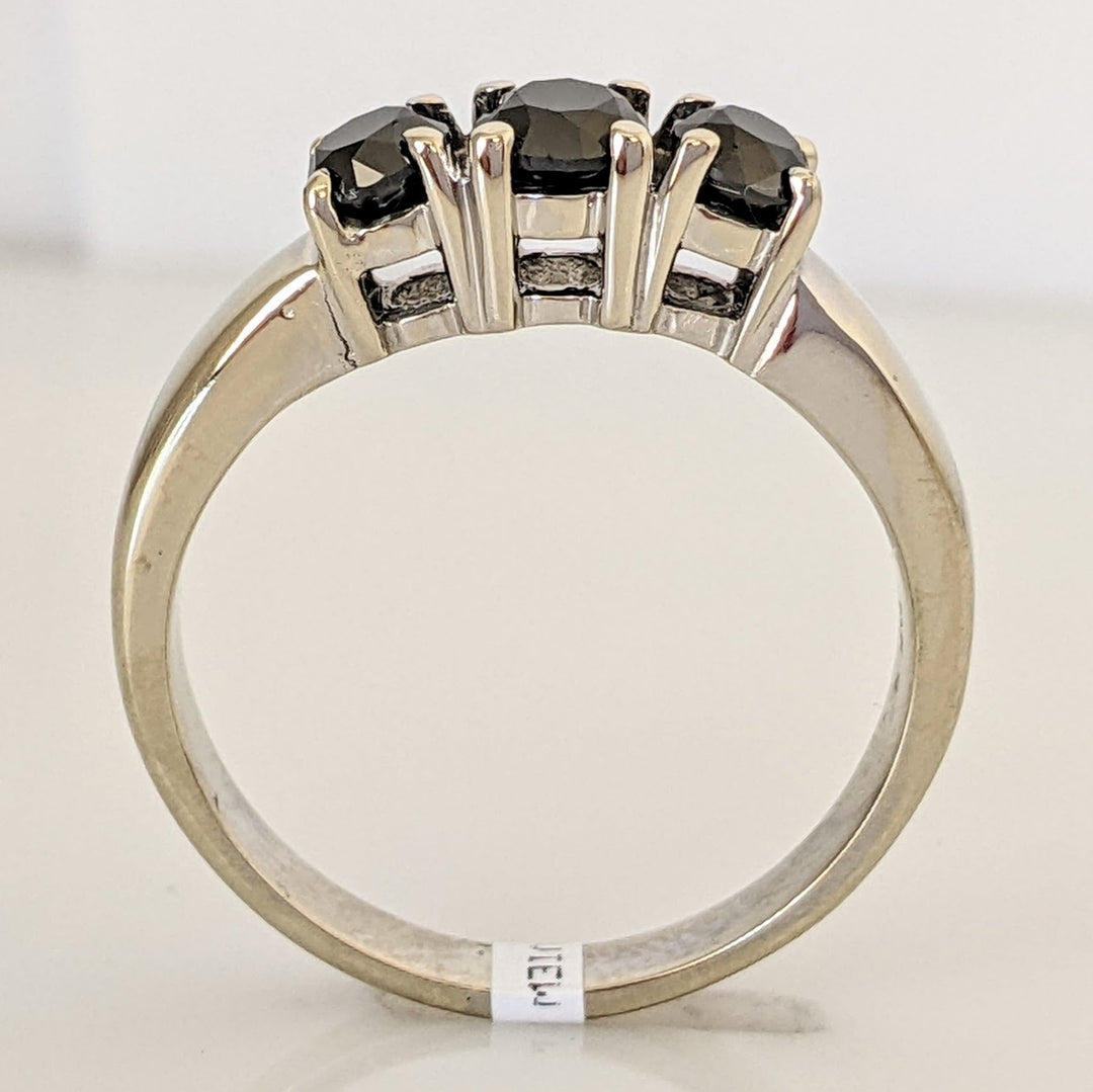 14K WHITE BLACK MOISSANITE ROUND (3) TRINITY ESTATE RING 4.8 GRAMS