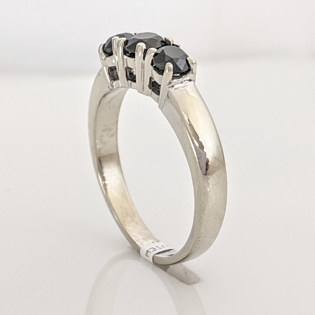14K WHITE BLACK MOISSANITE ROUND (3) TRINITY ESTATE RING 4.8 GRAMS
