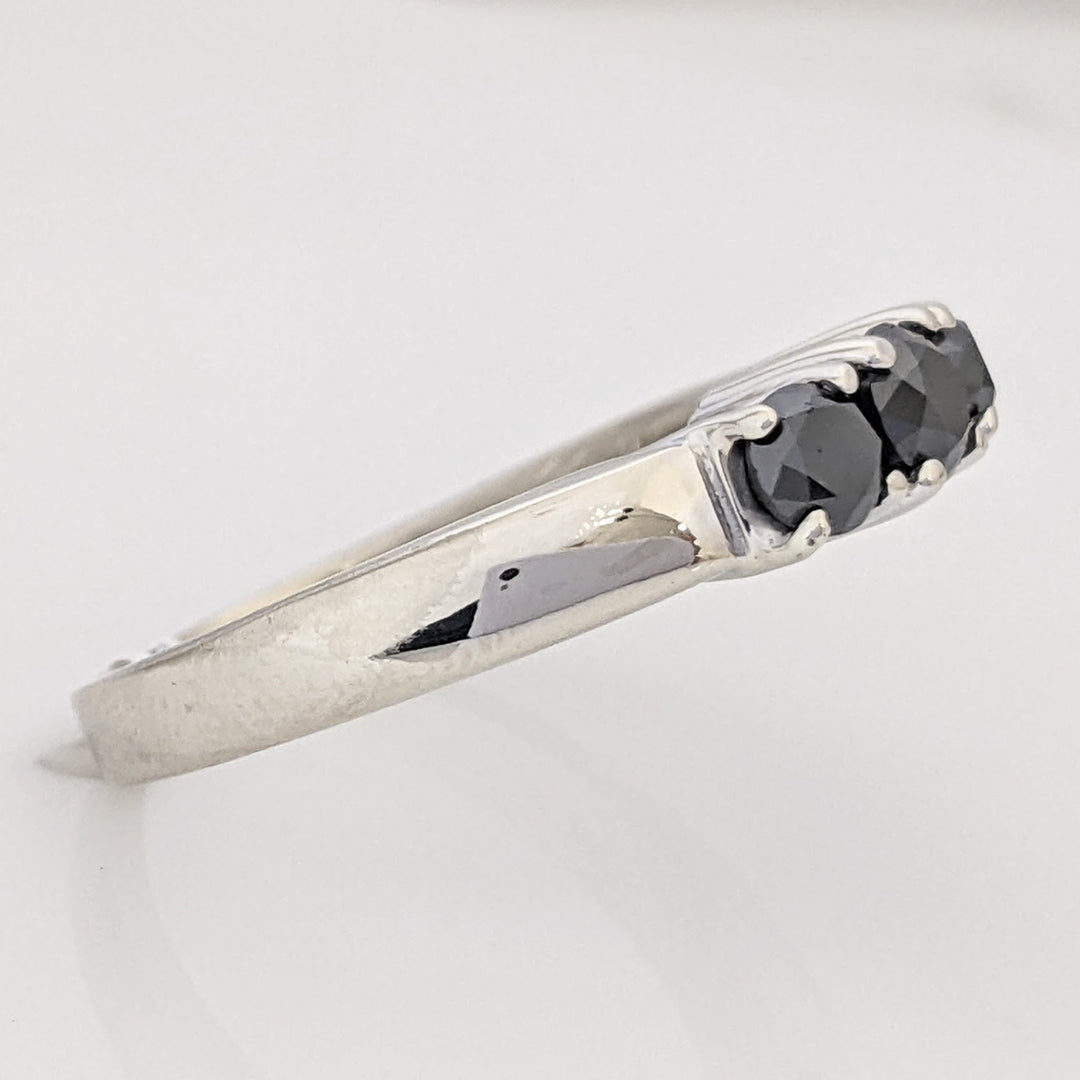 14K WHITE BLACK MOISSANITE ROUND (3) TRINITY ESTATE RING 4.8 GRAMS