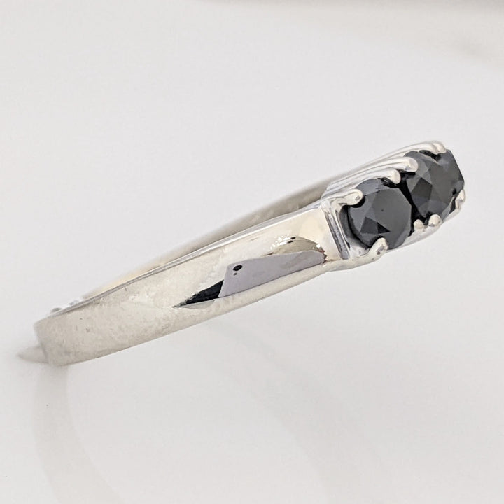 14K WHITE BLACK MOISSANITE ROUND (3) TRINITY ESTATE RING 4.8 GRAMS