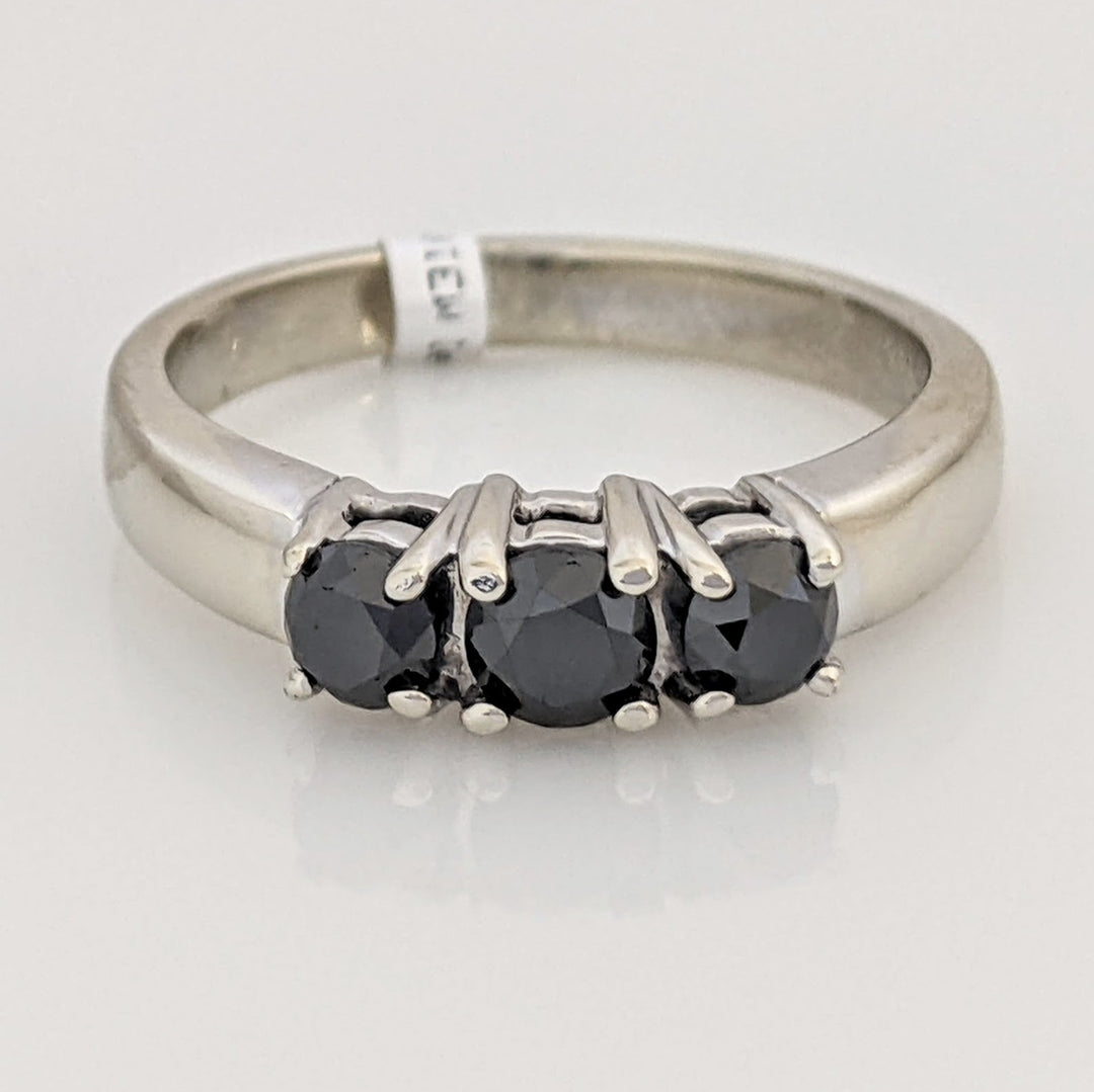 14K WHITE BLACK MOISSANITE ROUND (3) TRINITY ESTATE RING 4.8 GRAMS