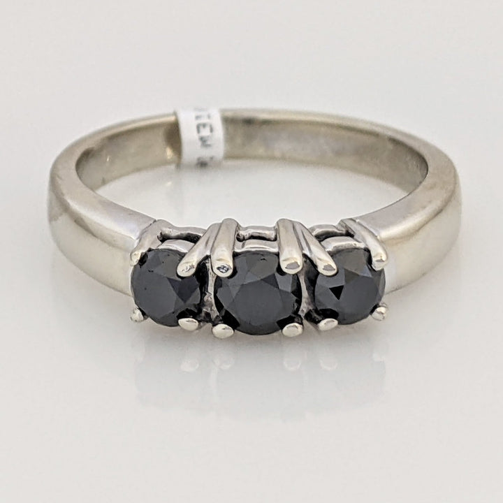 14K WHITE BLACK MOISSANITE ROUND (3) TRINITY ESTATE RING 4.8 GRAMS