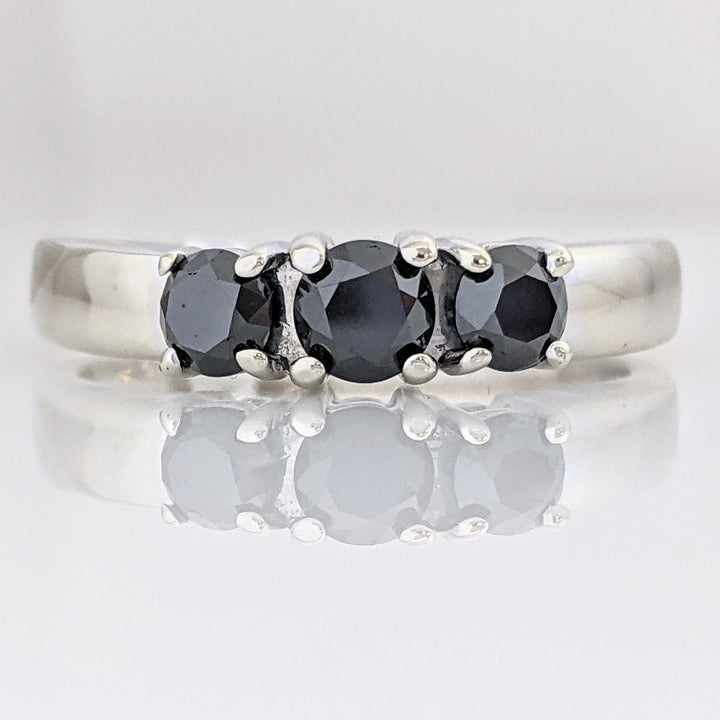14K WHITE BLACK MOISSANITE ROUND (3) TRINITY ESTATE RING 4.8 GRAMS