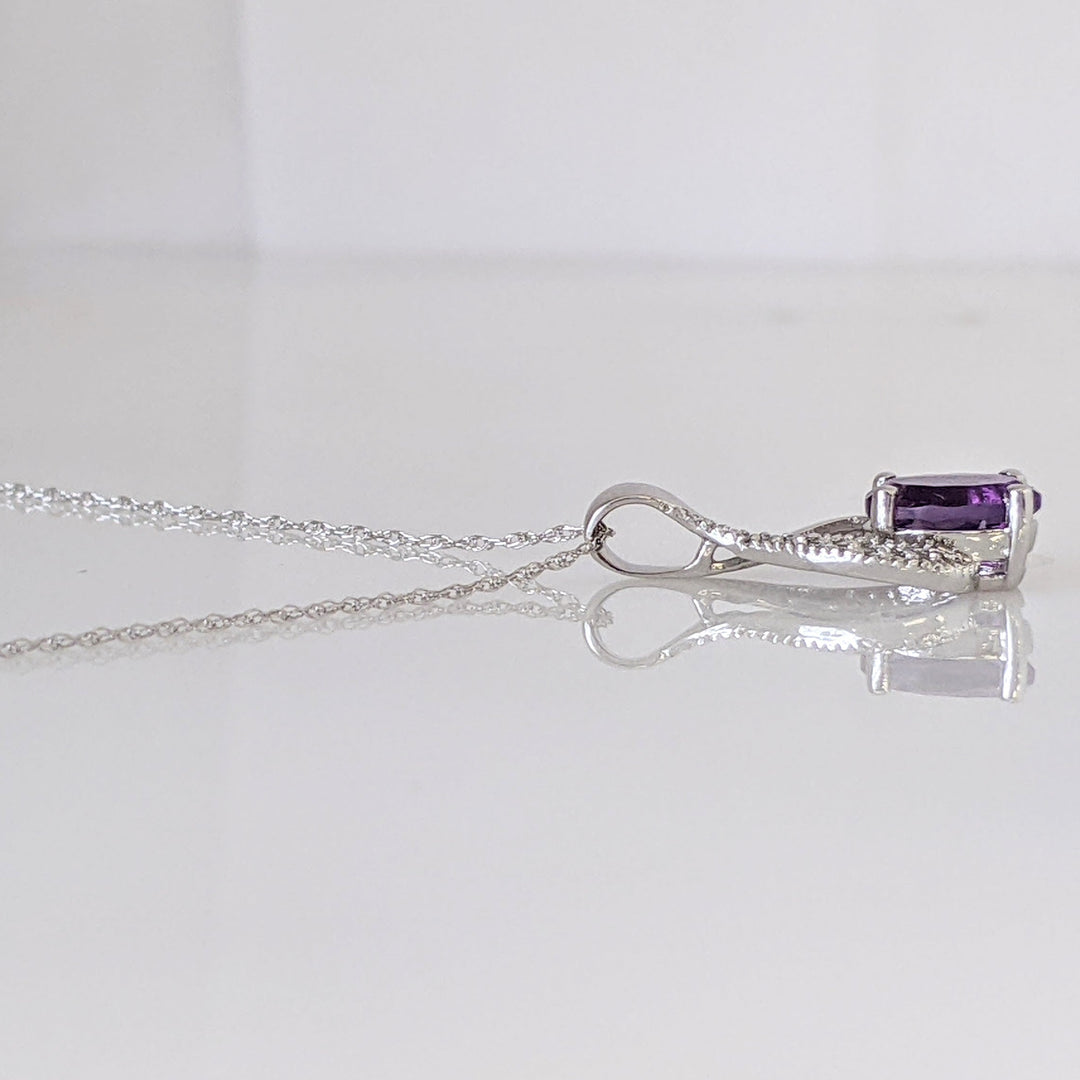 10K WHITE AMETHYST OVAL 6X8 WITH MELEE TWIST ESTATE PENDANT & CHAIN 1.7 GRAMS