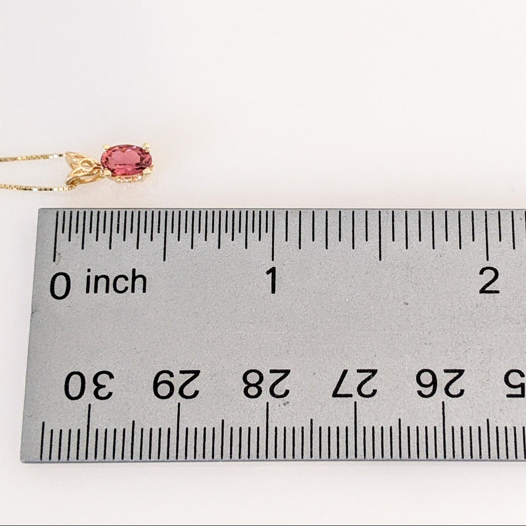 14K PINK TOURMALINE OVAL 5X6 ESTATE PENDANT & CHAIN 1.6 GRAMS