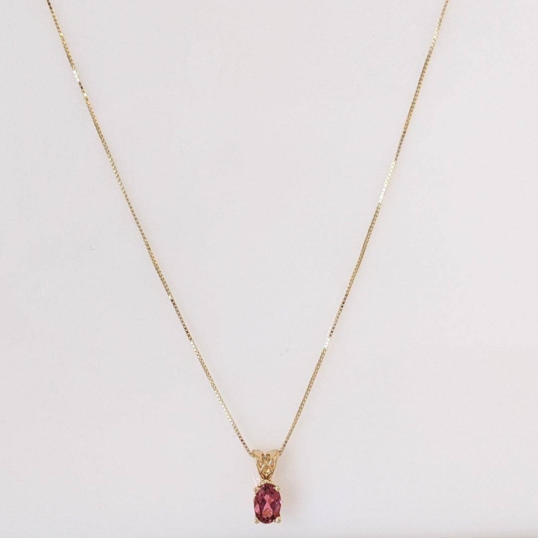 14K PINK TOURMALINE OVAL 5X6 ESTATE PENDANT & CHAIN 1.6 GRAMS