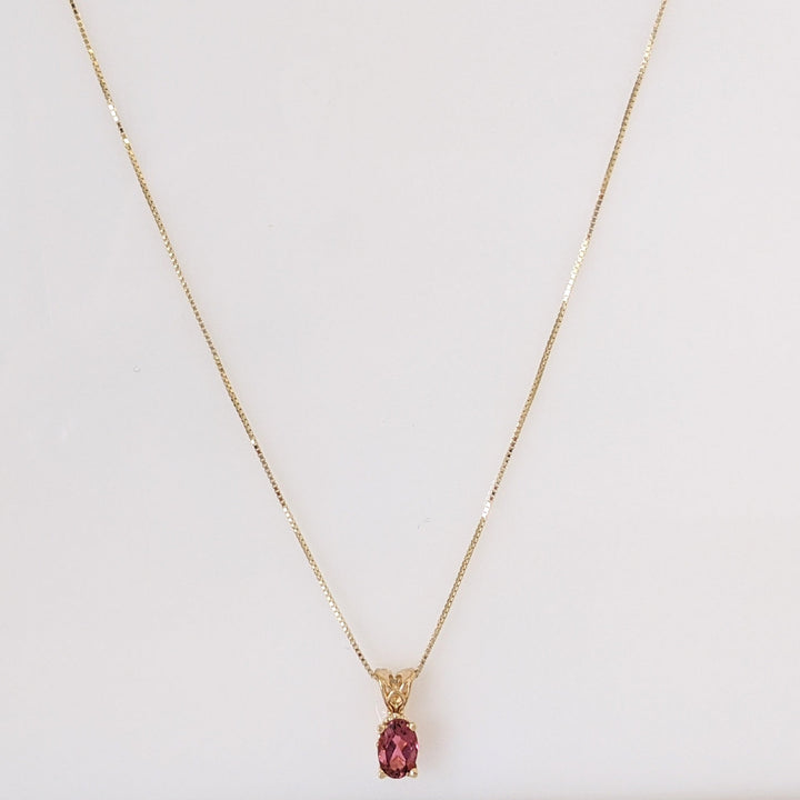 14K PINK TOURMALINE OVAL 5X6 ESTATE PENDANT & CHAIN 1.6 GRAMS