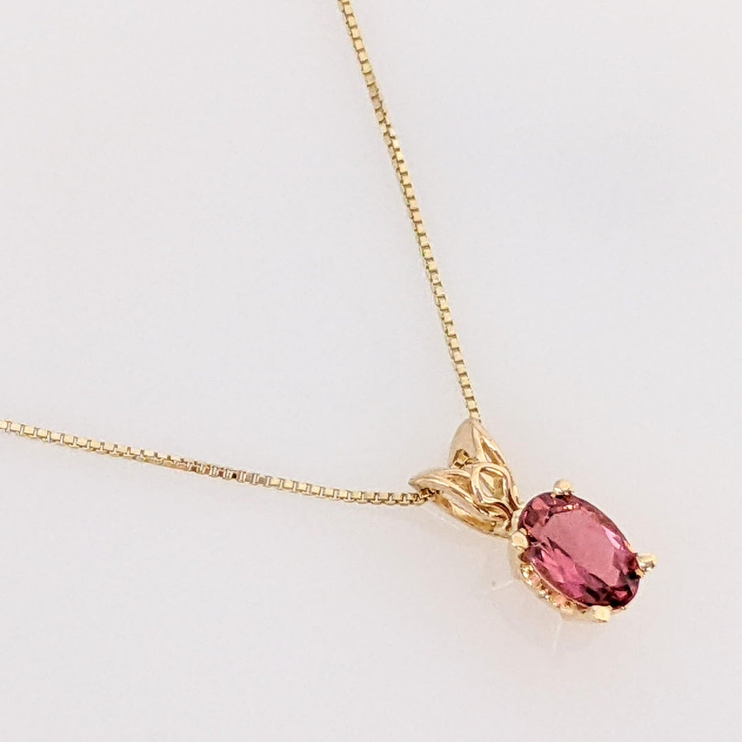 14K PINK TOURMALINE OVAL 5X6 ESTATE PENDANT & CHAIN 1.6 GRAMS