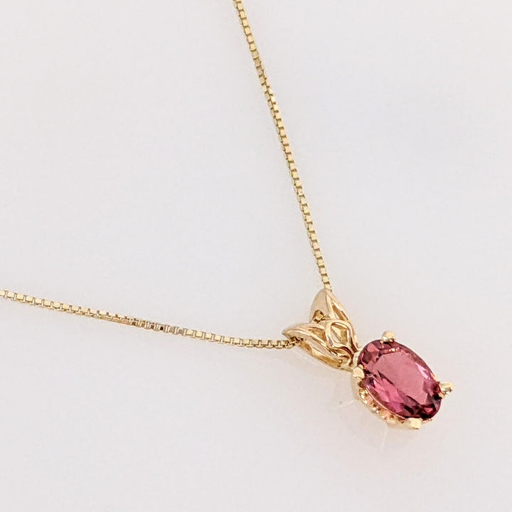 14K PINK TOURMALINE OVAL 5X6 ESTATE PENDANT & CHAIN 1.6 GRAMS