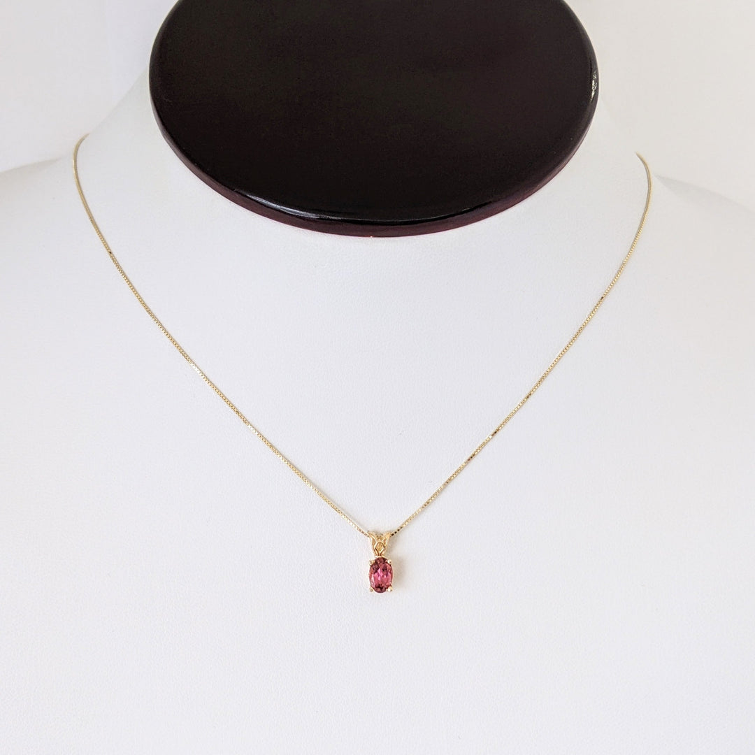 14K PINK TOURMALINE OVAL 5X6 ESTATE PENDANT & CHAIN 1.6 GRAMS