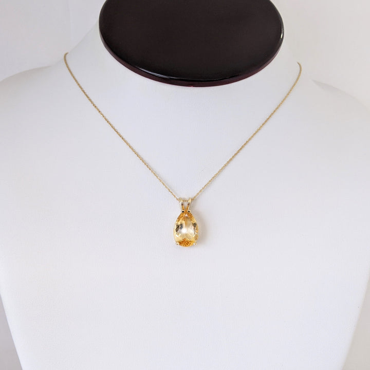 14K CITRINE PEAR 10X15 ESTATE PENDANT & CHAIN 3.4 GRAMS