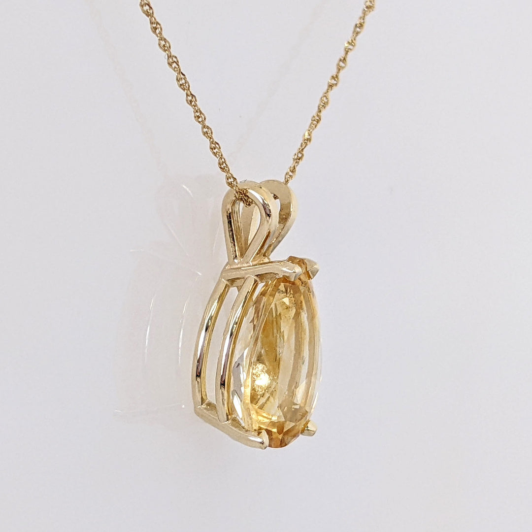 14K CITRINE PEAR 10X15 ESTATE PENDANT & CHAIN 3.4 GRAMS