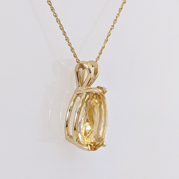 14K CITRINE PEAR 10X15 ESTATE PENDANT & CHAIN 3.4 GRAMS
