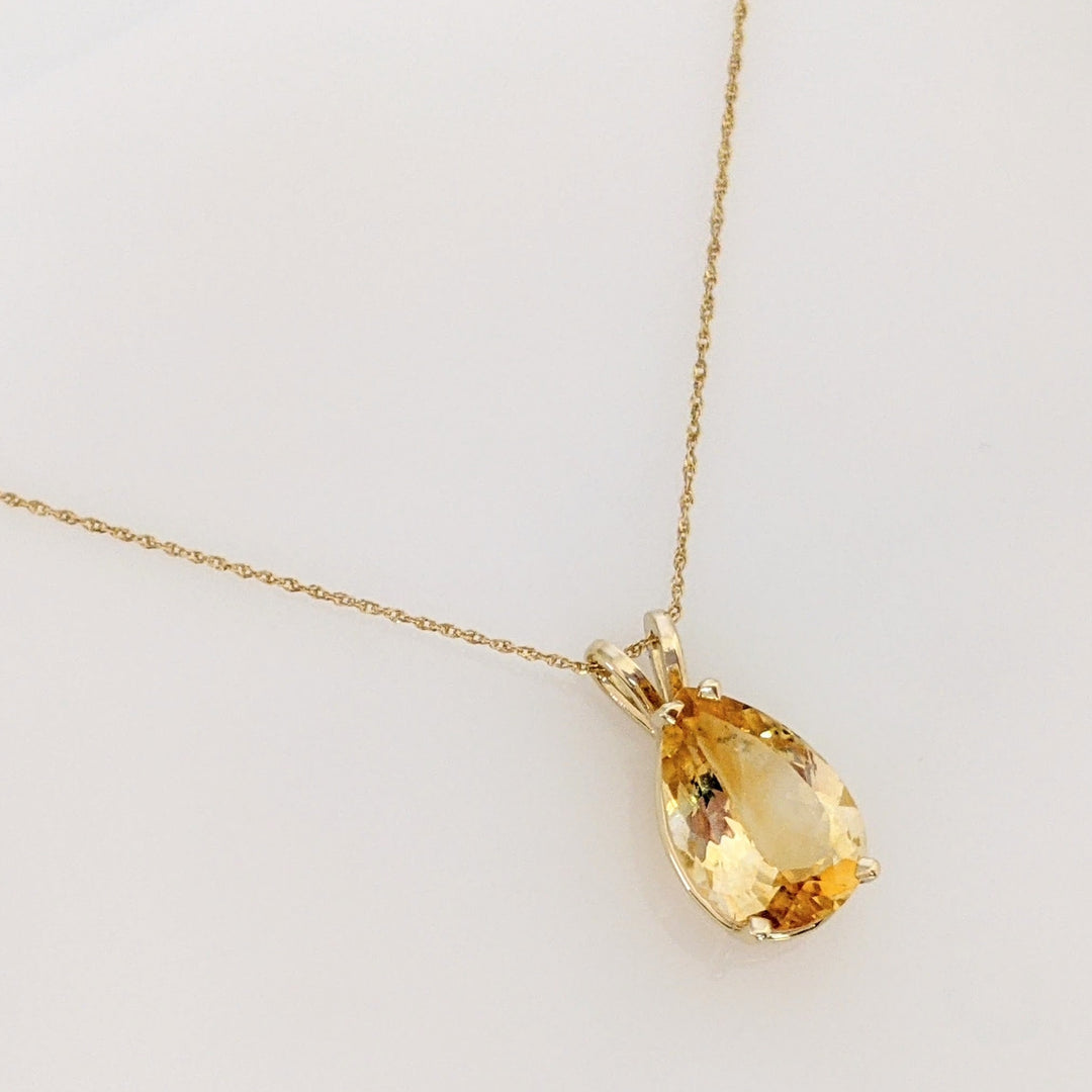 14K CITRINE PEAR 10X15 ESTATE PENDANT & CHAIN 3.4 GRAMS