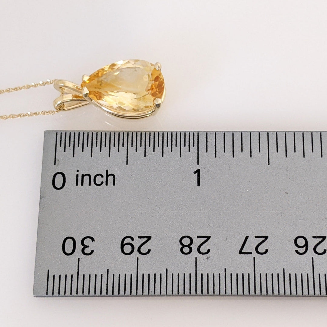 14K CITRINE PEAR 10X15 ESTATE PENDANT & CHAIN 3.4 GRAMS