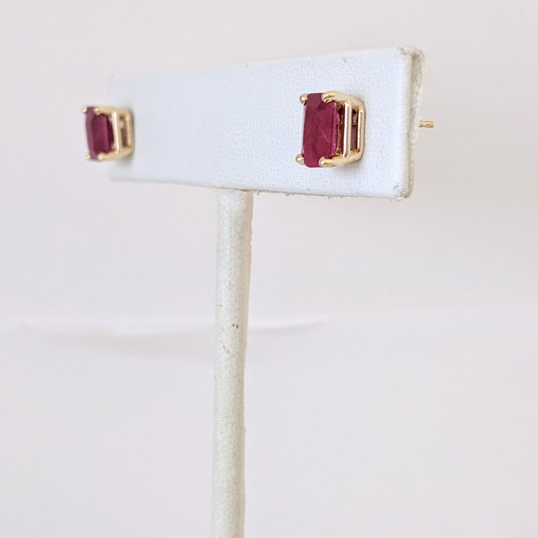 14K RUBY EMERALD CUT 5X7 ESTATE STUD EARRINGS 1.4 GRAMS