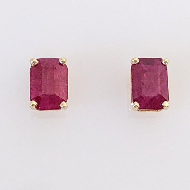 14K RUBY EMERALD CUT 5X7 ESTATE STUD EARRINGS 1.4 GRAMS