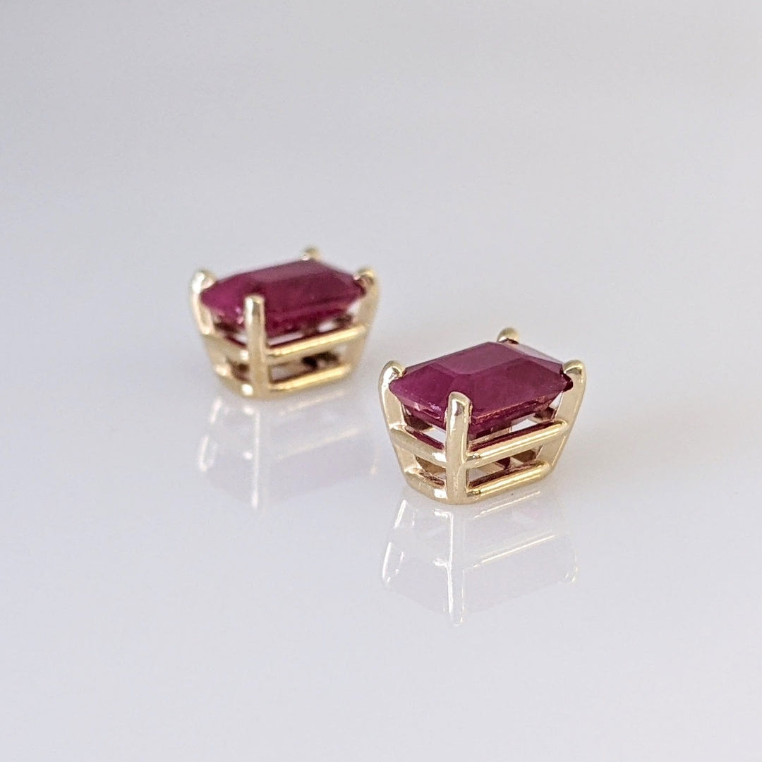 14K RUBY EMERALD CUT 5X7 ESTATE STUD EARRINGS 1.4 GRAMS