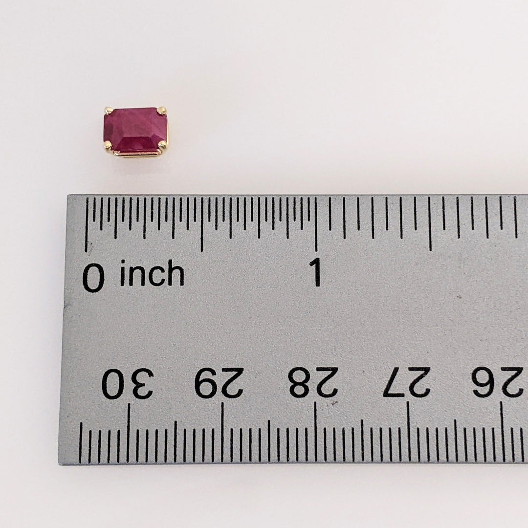 14K RUBY EMERALD CUT 5X7 ESTATE STUD EARRINGS 1.4 GRAMS