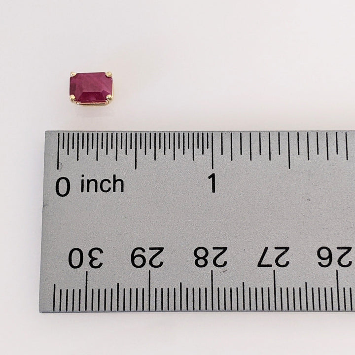 14K RUBY EMERALD CUT 5X7 ESTATE STUD EARRINGS 1.4 GRAMS