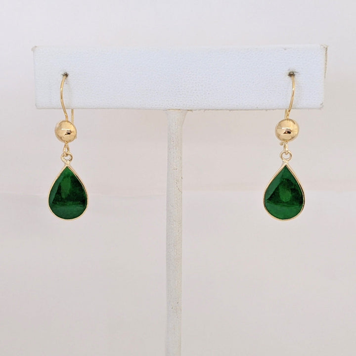 18K JADE PEAR 9X13 BEZEL DANGLE EARRINGS 2.2 GRAMS