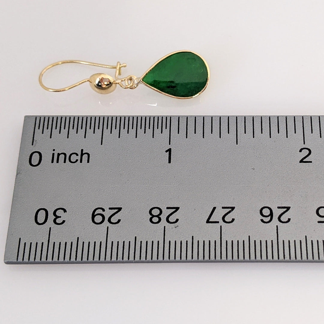18K JADE PEAR 9X13 BEZEL DANGLE EARRINGS 2.2 GRAMS