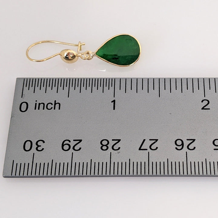 18K JADE PEAR 9X13 BEZEL DANGLE EARRINGS 2.2 GRAMS