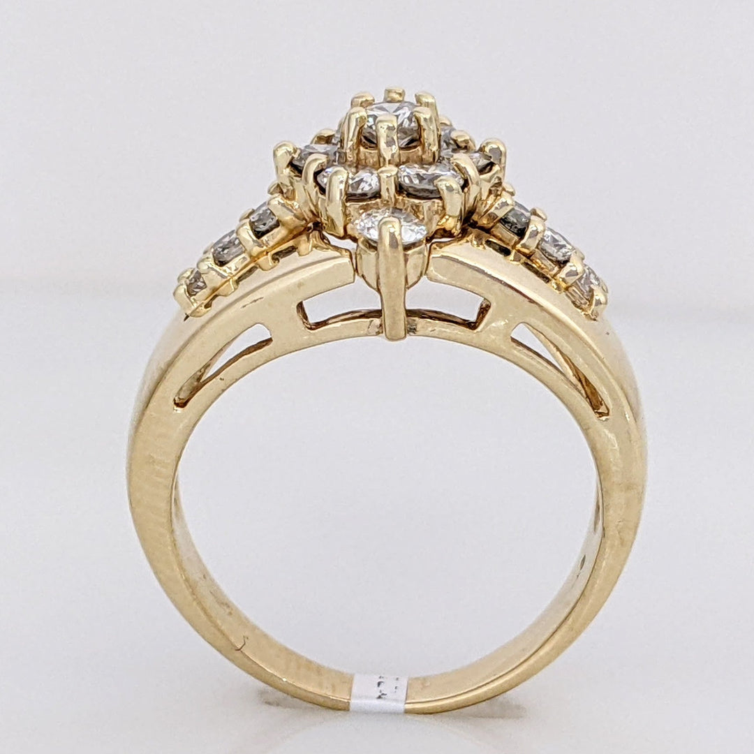 14K 1.02 CARAT TOTAL WEIGHT SI2 J DIAMOND ROUND (15) CLUSTER ESTATE RING 7.6 GRAMS