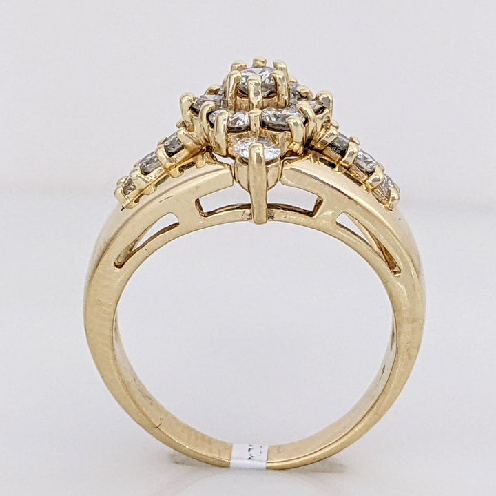 14K 1.02 CARAT TOTAL WEIGHT SI2 J DIAMOND ROUND (15) CLUSTER ESTATE RING 7.6 GRAMS