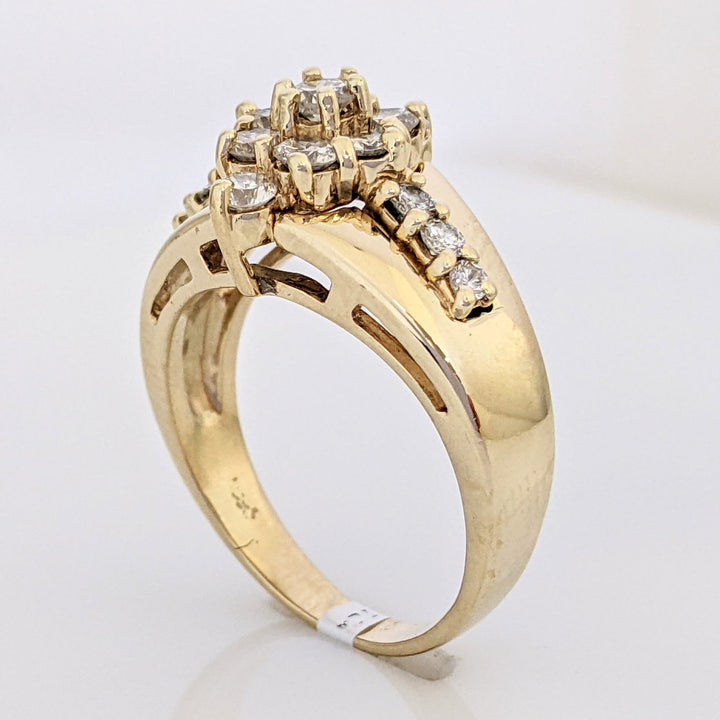 14K 1.02 CARAT TOTAL WEIGHT SI2 J DIAMOND ROUND (15) CLUSTER ESTATE RING 7.6 GRAMS