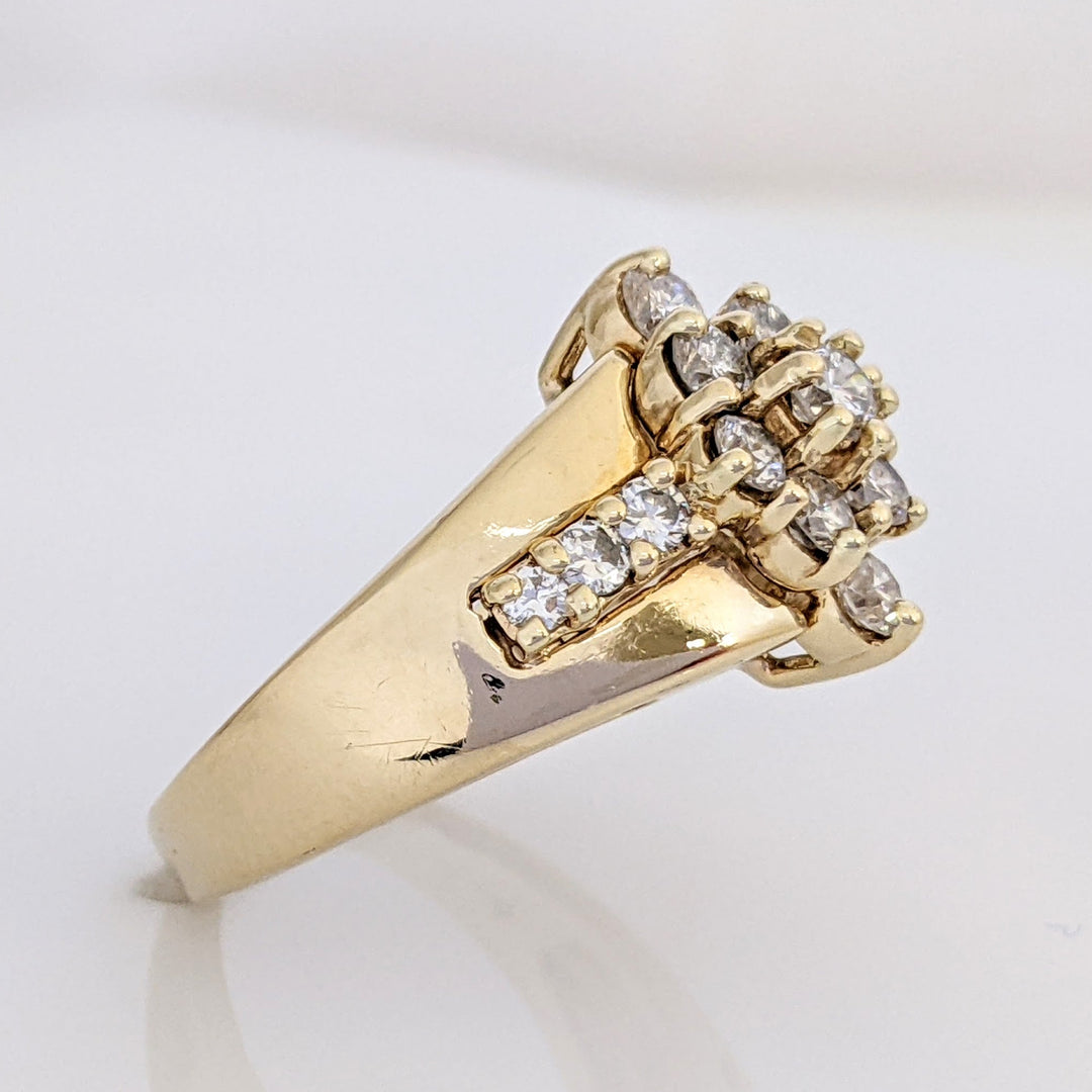 14K 1.02 CARAT TOTAL WEIGHT SI2 J DIAMOND ROUND (15) CLUSTER ESTATE RING 7.6 GRAMS