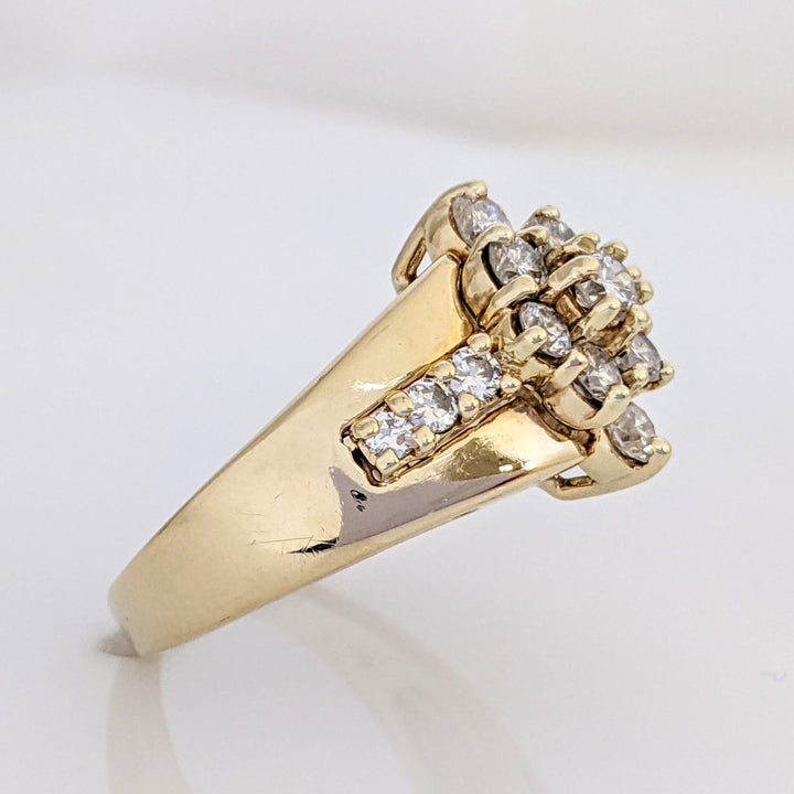 14K 1.02 CARAT TOTAL WEIGHT SI2 J DIAMOND ROUND (15) CLUSTER ESTATE RING 7.6 GRAMS