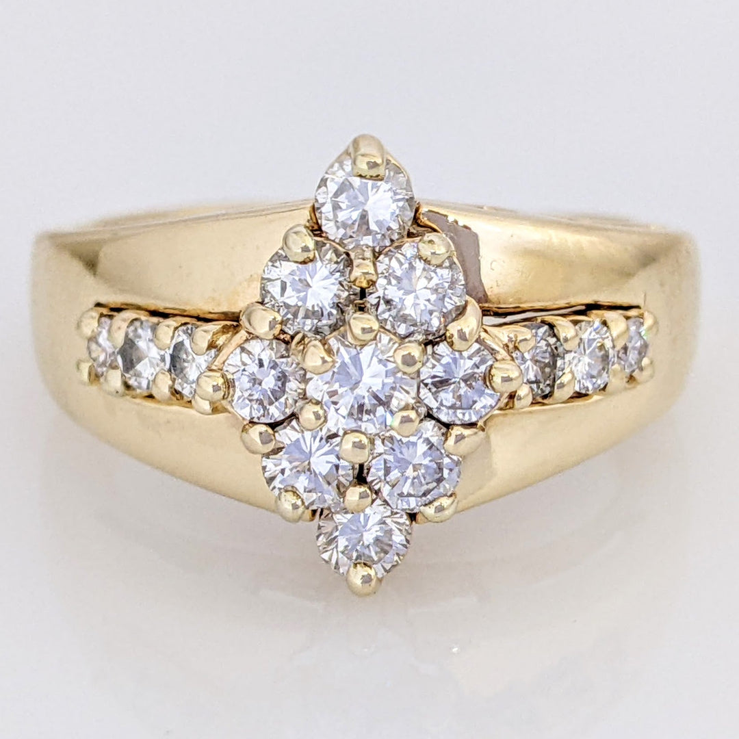 14K 1.02 CARAT TOTAL WEIGHT SI2 J DIAMOND ROUND (15) CLUSTER ESTATE RING 7.6 GRAMS