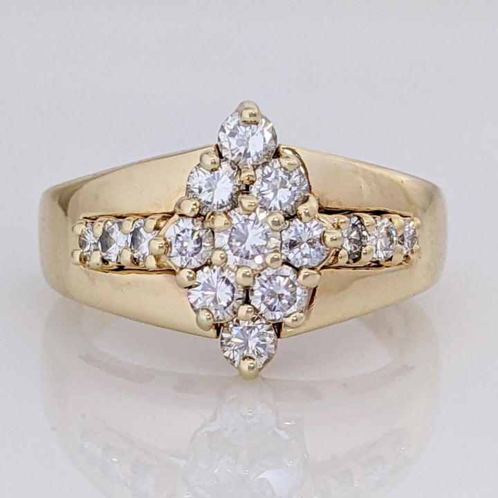 14K 1.02 CARAT TOTAL WEIGHT SI2 J DIAMOND ROUND (15) CLUSTER ESTATE RING 7.6 GRAMS