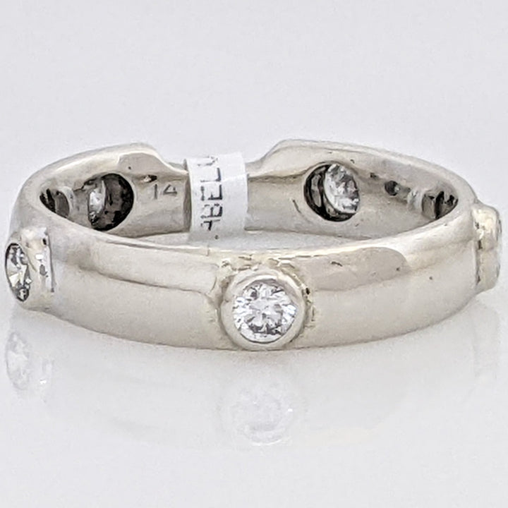 14K WHITE .30 CARAT TOTAL WEIGHT SI2 I DIAMOND ROUND (5) BEZEL SET ESTATE BAND 3.2 GRAMS