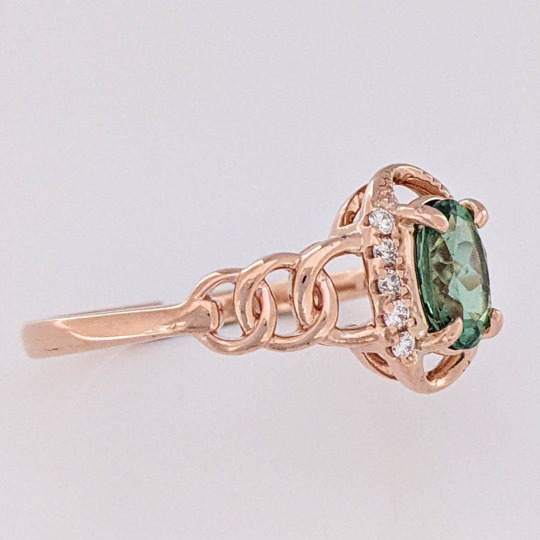 14K GREEN TOURMALINE OVAL 5X7 WITH MELEES CHAIN LINK ESTATE RING 3.1 GRAMS