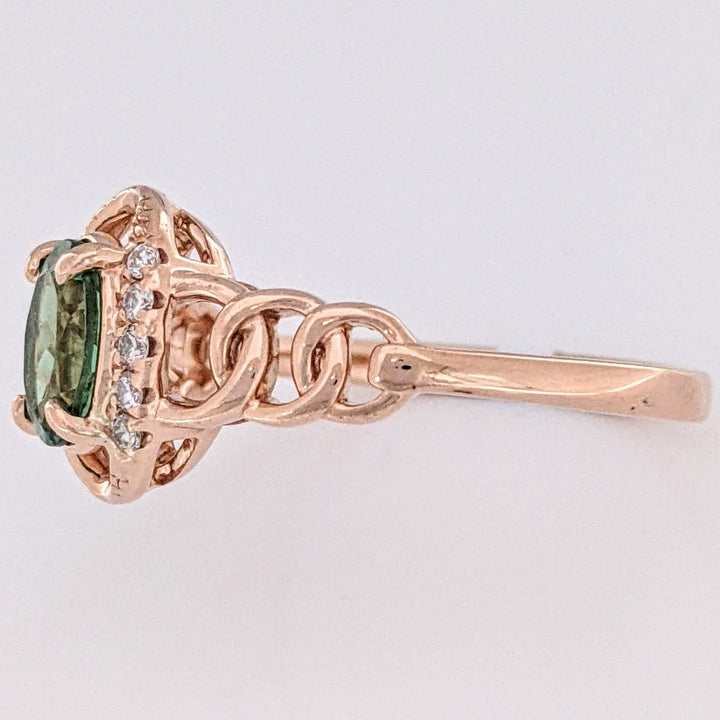 14K GREEN TOURMALINE OVAL 5X7 WITH MELEES CHAIN LINK ESTATE RING 3.1 GRAMS
