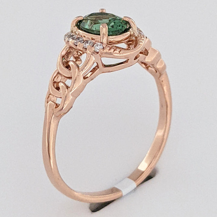 14K GREEN TOURMALINE OVAL 5X7 WITH MELEES CHAIN LINK ESTATE RING 3.1 GRAMS
