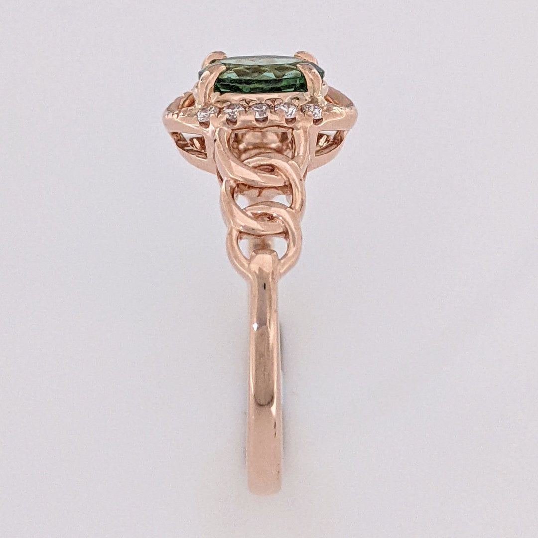 14K GREEN TOURMALINE OVAL 5X7 WITH MELEES CHAIN LINK ESTATE RING 3.1 GRAMS