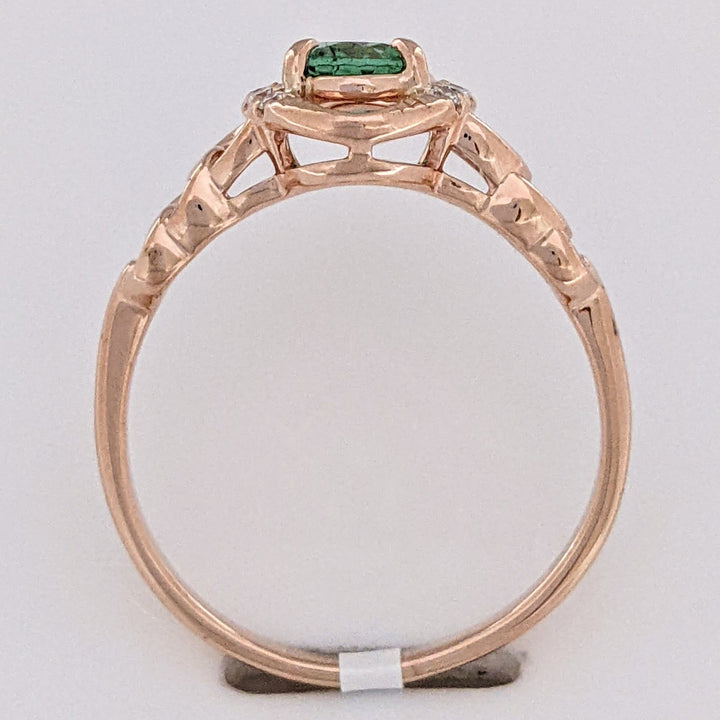 14K GREEN TOURMALINE OVAL 5X7 WITH MELEES CHAIN LINK ESTATE RING 3.1 GRAMS