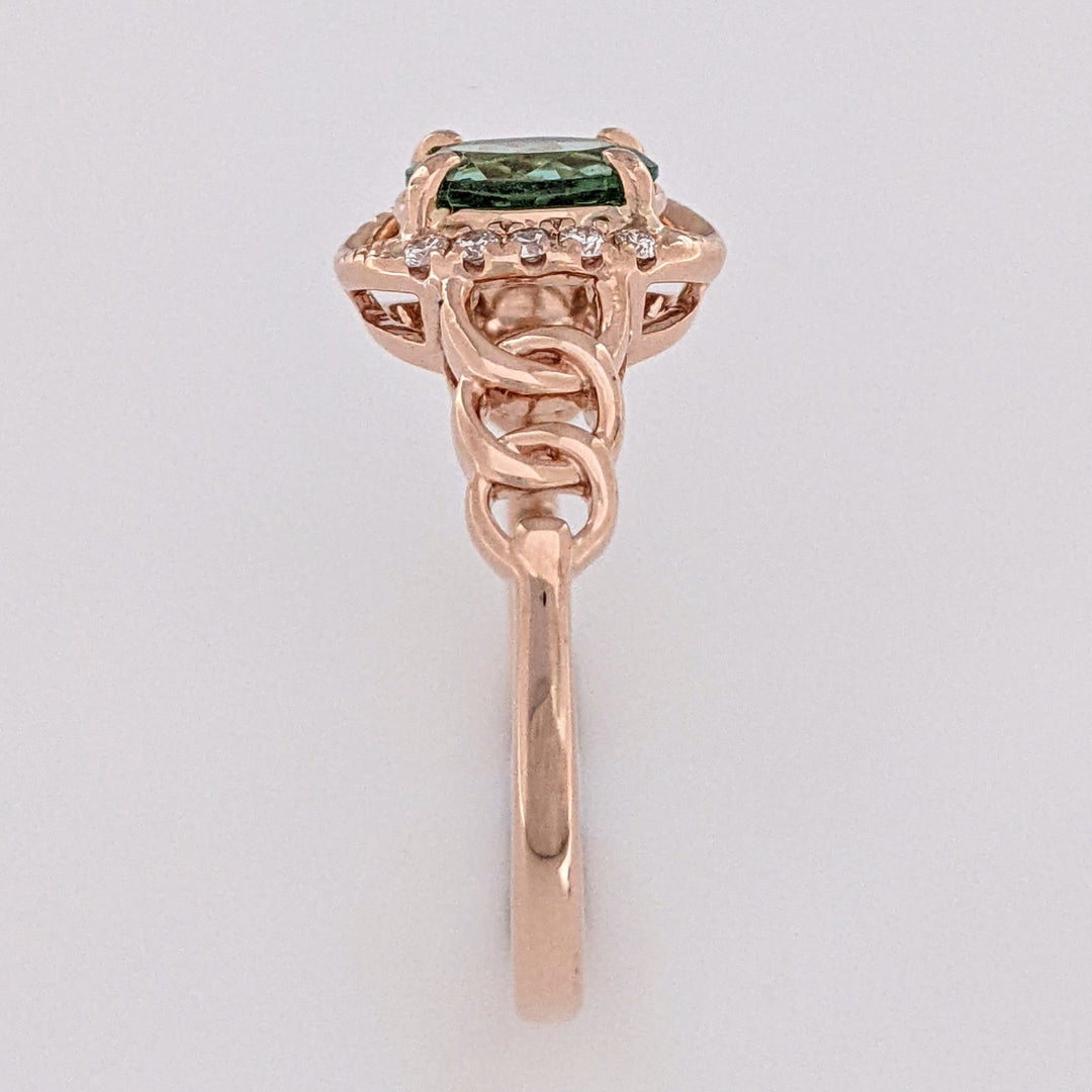 14K GREEN TOURMALINE OVAL 5X7 WITH MELEES CHAIN LINK ESTATE RING 3.1 GRAMS
