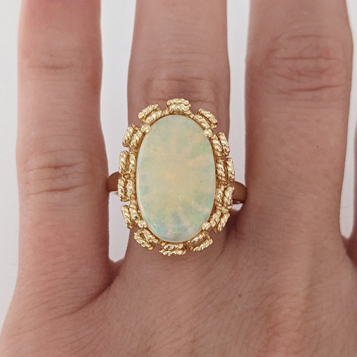 14K OPAL OVAL 11X17 GOLD TRIM ESTATE RING 7.5 GRAMS