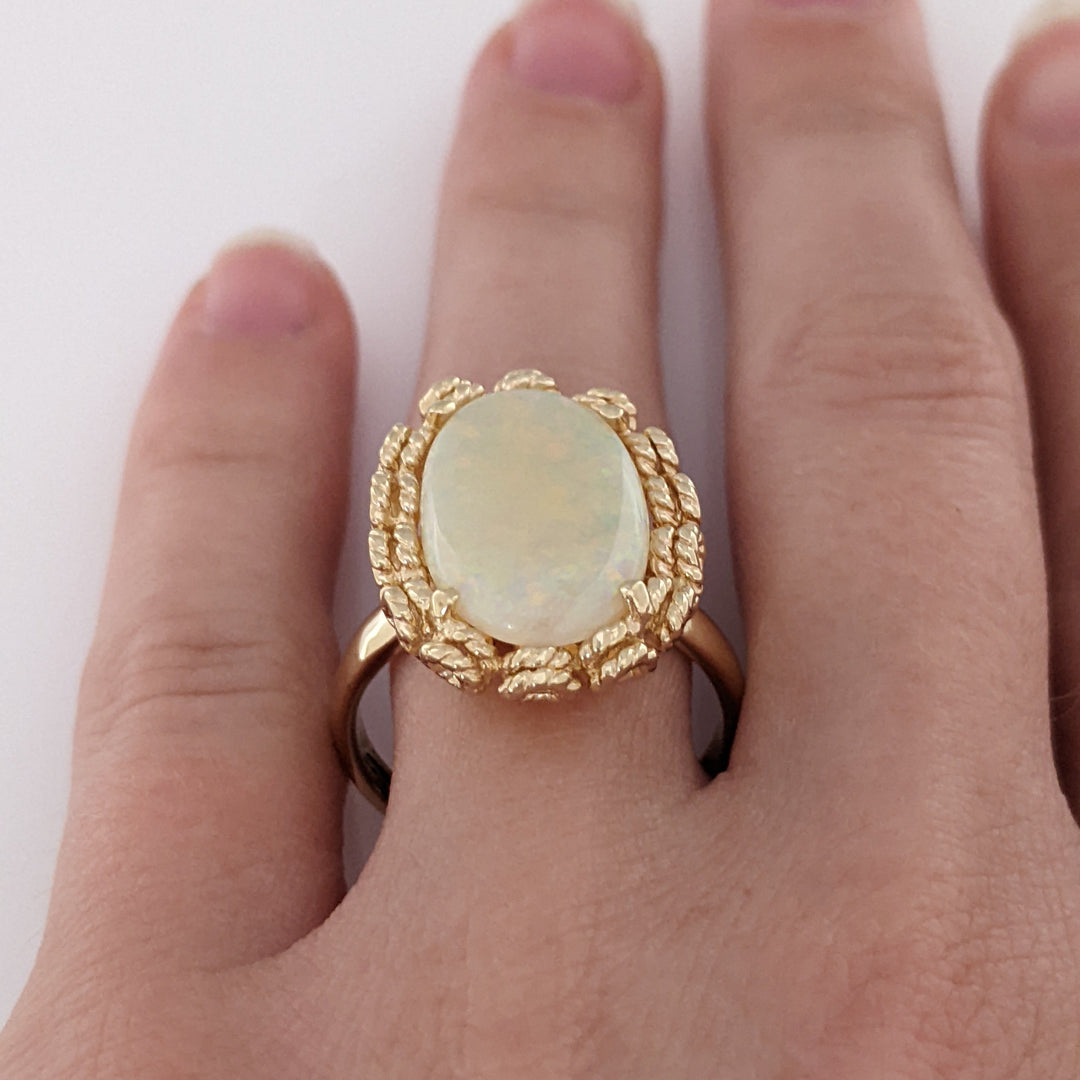 14K OPAL OVAL 11X17 GOLD TRIM ESTATE RING 7.5 GRAMS