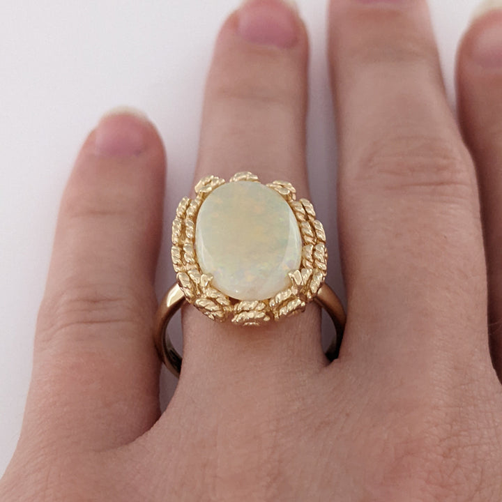 14K OPAL OVAL 11X17 GOLD TRIM ESTATE RING 7.5 GRAMS