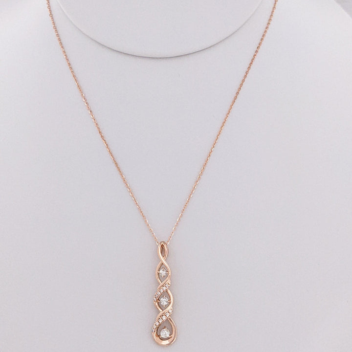 14K ROSE ROUND (16) MELEE "HEARTBEAT" TWIST ESTATE PENDANT & CHAIN 3.7 GRAMS