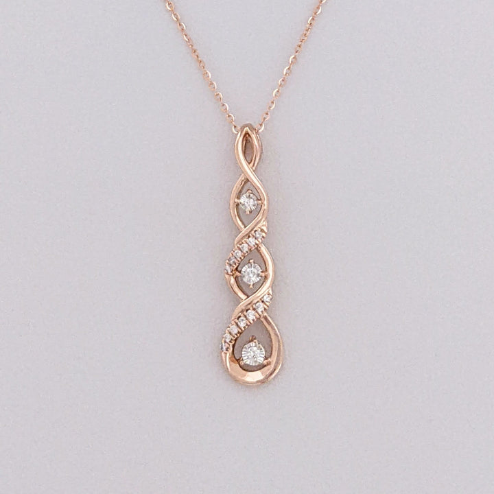 14K ROSE ROUND (16) MELEE "HEARTBEAT" TWIST ESTATE PENDANT & CHAIN 3.7 GRAMS